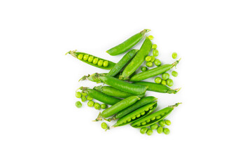 Fresh green pea pods with green peas isolated on white background. Sweet green peas. Green pea beans vegetables. Vegan. healthy vegetable