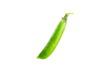Fresh green pea pods with green peas isolated on white background. Sweet green peas. Green pea beans vegetables. Vegan. healthy vegetable