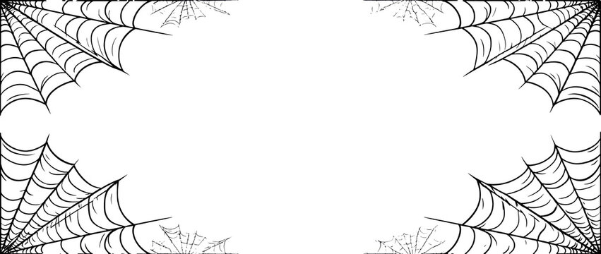 Spooky spiderweb border frame on transparency background for halloween design