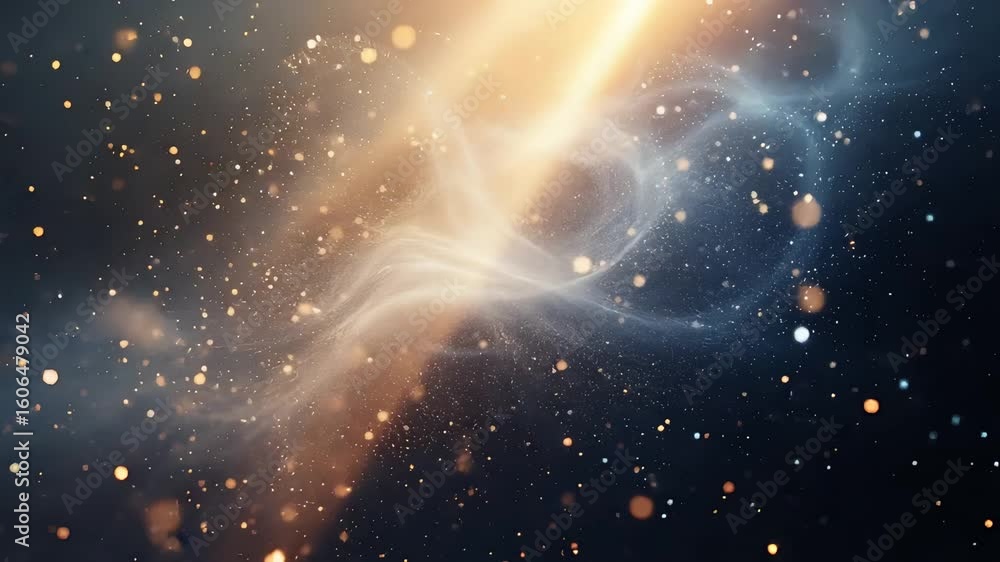 Poster ethereal particle light wave flowing through cosmic space background
