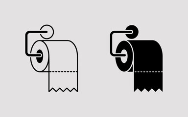 Toilet Paper Icon Set Outline and Solid Tissue Roll Vector Illustration