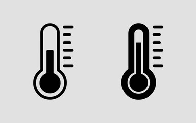 Thermometer Icon Set Outline and Solid Temperature Measurement Vector