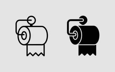 Toilet Paper Icon Set Outline and Solid Tissue Roll Vector Illustration