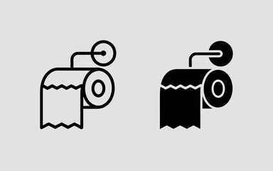 Toilet Paper Icon Set Outline and Solid Tissue Roll Vector Illustration