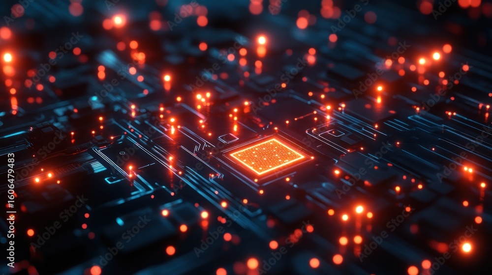 Poster close-up view of a complex circuit board.