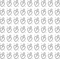 Seamless pattern of simple red hearts isolated on white for wrapping paper or fabric. Hand drawn style.