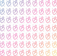 Seamless pattern of simple red hearts isolated on white for wrapping paper or fabric. Hand drawn style.