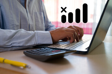 Man hands typing on computer keyboard closeup, businessman or student using laptop at office,...