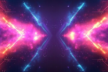 Neon universe – abstract fractal glow and galactic design of geometric lines