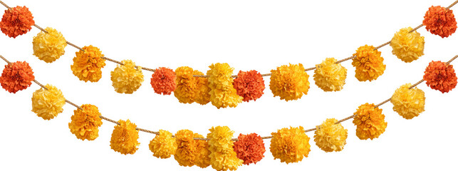 Festive indian marigold garland flower decoration hanging for diwali