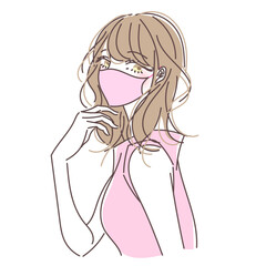 ピンクのカラーマスクをした女性のイラスト