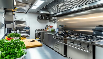 Modern stainless steel kitchen with fresh ingredients