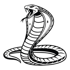 Fototapeta premium Stylized Black and White Cobra Illustration with Raised Hood and Visible Fangs an Emblem of Power