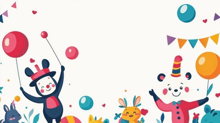 Fototapeta premium Festive circus animals with balloons and decorations.