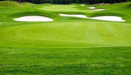 Lush green golf course with fairways and bunkers