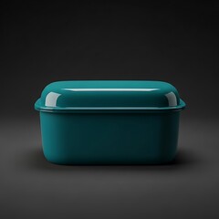 Teal colored rectangular food storage container.