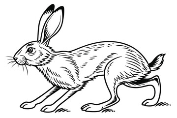 A Dynamic Hare Illustration Black and White Vector Design of a Leaping Hare Animal Artwork