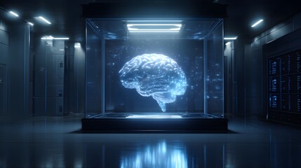 Futuristic Holographic Brain Display in a High-Tech Laboratory
