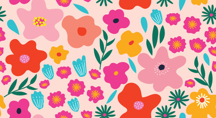 Abstract hand drawn floral seamless patterns. Natural wallpaper, Exotic flowers print decoration. Illustration for fabric, textiles, clothing, wall art, printing and design project, etc.