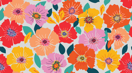 Abstract hand drawn floral seamless patterns. Natural wallpaper, Exotic flowers print decoration. Illustration for fabric, textiles, clothing, wall art, printing and design project, etc.