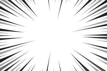 Manga comic explosion, motion or movement effect, vector background. Manga anime cartoon radial speed lines and abstract pattern for comic book burst, flash ray or explode bang action