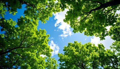 Fototapeta premium Lush green trees canopy with blue sky
