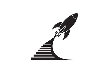 Stairs To Rocket Launch Success Concept Business Growth And Startup Launch Icon