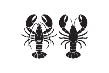 Lobster Silhouette Vector Graphic Set Two Lobster Seafood Icons
