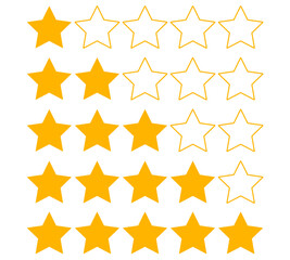 One, Two. Three, Four, Fiver star rating. Product review flat icon for apps and websites. Yellow Stars 
