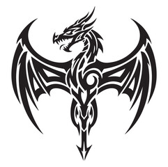 Black Tribal Dragon Vector | Tattoo Style Line Art on White, AI generator