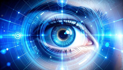 Futuristic eye with digital tech concept.
