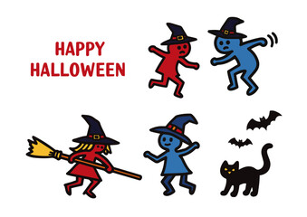 Fototapeta premium ハロウィンの仮装、シンプルなイラストセット