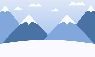 Winter Mountain Landscape Background, Ice Mountain Flat Vector Illustration