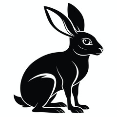 Elegant Black Hare Silhouette with Striking Ears a Symbol of Agility and Grace in Wildlife Art