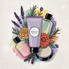 Botanical Bloom - Watercolor Cosmetic and Floral Illustration
