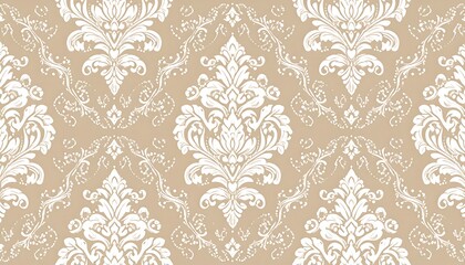Ornate Beige and White Damask Pattern