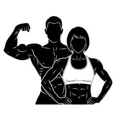 silhouette of a man with a dumbbell , silhouette illustration of muscular man flexing and woman in sports bra