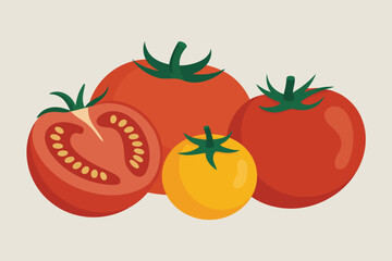 Fresh ripe tomatoes and one yellow tomato grouped together