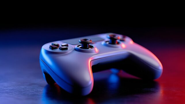 Neon Lit Gaming Controller Against Dark Background Highlighting Sleek Design and Vibrant Colors