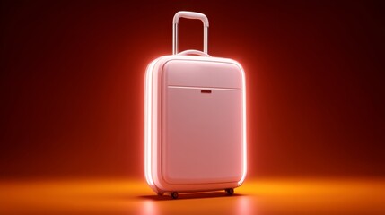 Neon Lit Travel Suitcase in Vibrant Orange Background Emphasizing Modern Design Elements