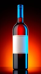 Neon Lit Wine Bottle with Blank Label on Vibrant Gradient Background