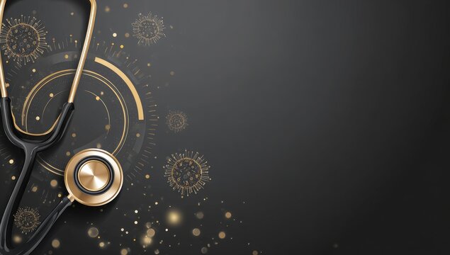 Medical stethoscope, viruses, digital graphic