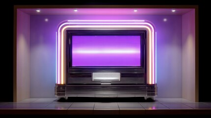 Neon Purple Lit Jukebox with Retro Design Elements in a Stylish Interior Setting