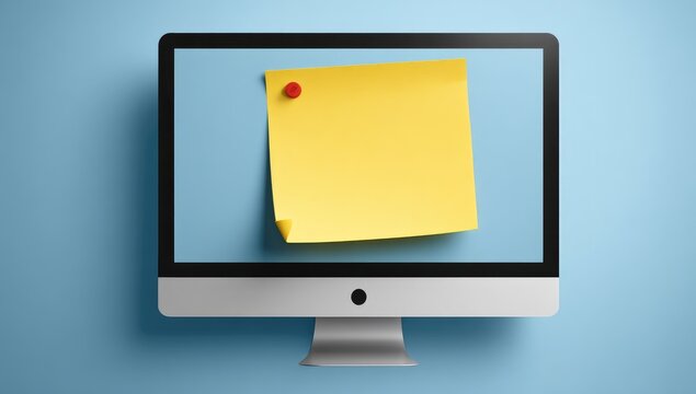 Computer monitor with yellow sticky note