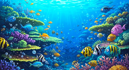 Obraz premium vibrant coral reef scene with colorful fish