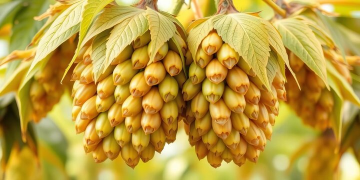 Abstract shapes formed by overlapping hop cones, creating a surreal botanical double exposure,  graphic,  botanical