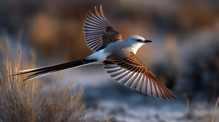 Graceful Scissor-tailed Flycatcher Soaring in Soft Light