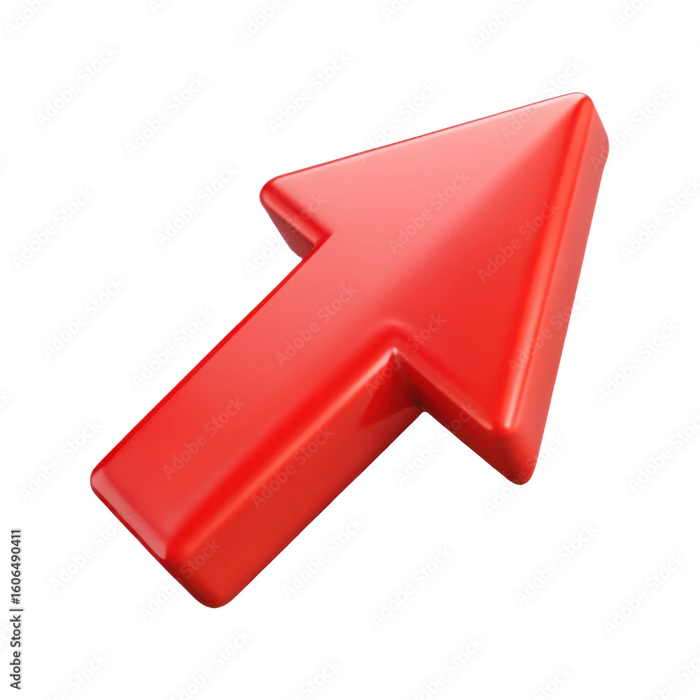 Poster a glossy red arrow pointing upwards and to the right representing progress and direction isolated on