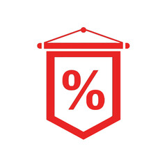 Red pennant banner with a percentage symbol, signifying a discount or promotion.