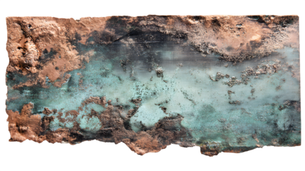 Liquid metal coated surface sample, distressed bronze finish, unique texture, isolated on Transparent background